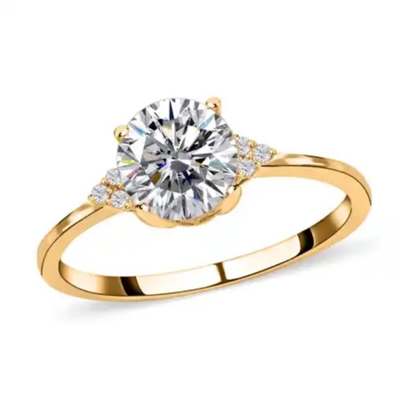 D'Joy Jewelry - 100 Facets Authentic Moissanite Ring Vermeil YG  Sterling Silver ring 1.85 ctw